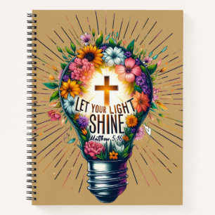 Let Your Light Shine Christian   Floral Light Bulb Notebook
