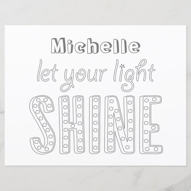 Let Your Light Shine - Custom Name Colouring Page (Front)