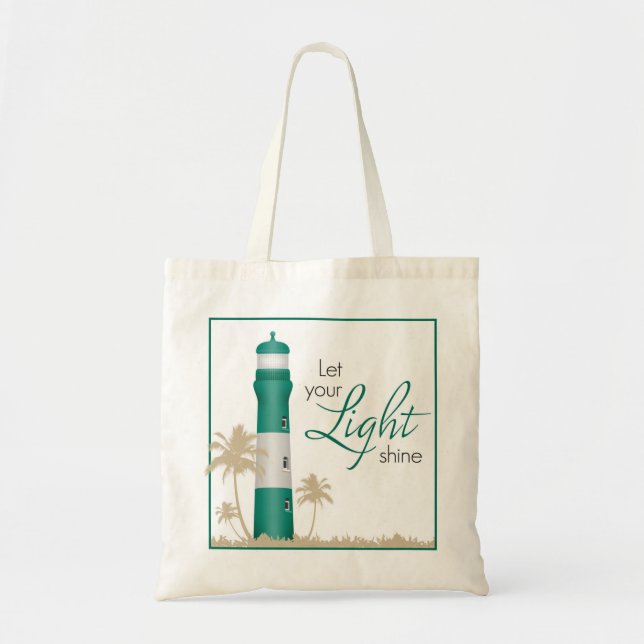 "Let your light shine!" Lighthouse Tote Green (Front)