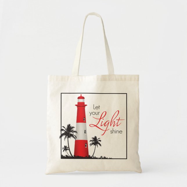 "Let your light shine!" Lighthouse Tote Red Bag (Front)
