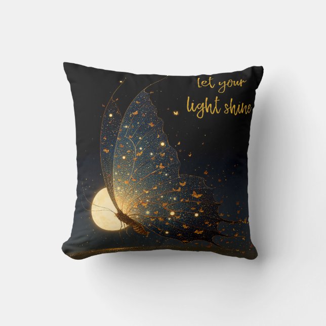 Let Your Light Shine – Magical Butterfly & Moon Cushion (Front)