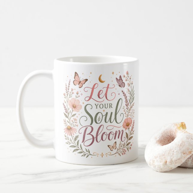 Let Your Soul Bloom Boho Wildflowers Coffee Mug (With Donut)