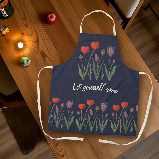 Let Yourself Grow Floral Heart Tulips Art Apron (Creator Uploaded)