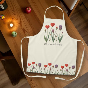 Let Yourself Grow Floral Heart Tulips Art Apron