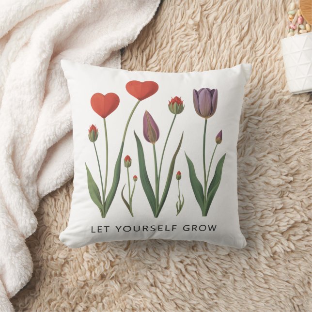 Let Yourself Grow Floral Heart Tulips Art Cushion (Blanket)
