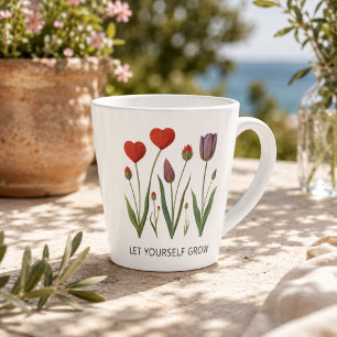 Let Yourself Grow Floral Heart Tulips Art Latte Mug