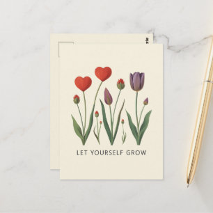 Let Yourself Grow Floral Heart Tulips Art Postcard