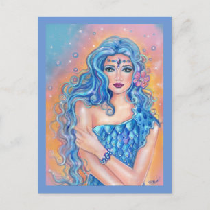 Leta blue haired mermaid art by Renee Lavoie Postcard