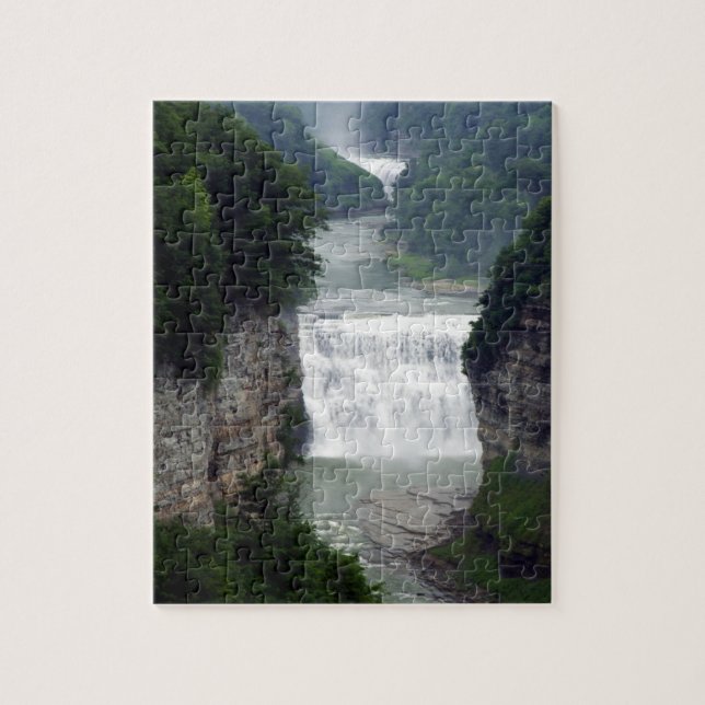 Letchworth State Park Upper and Middle Waterfalls Jigsaw Puzzle (Vertical)