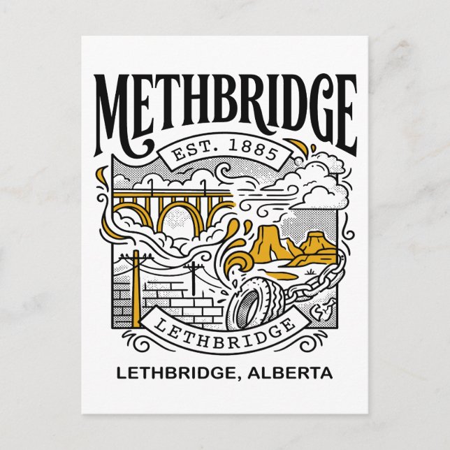 Lethbridge Alberta High Level Bridge Illustration Postcard (Front)