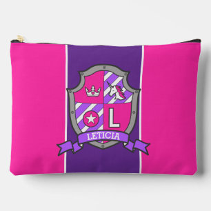 Leticia name meaning letter L pink crest unicorn Accessory Pouch