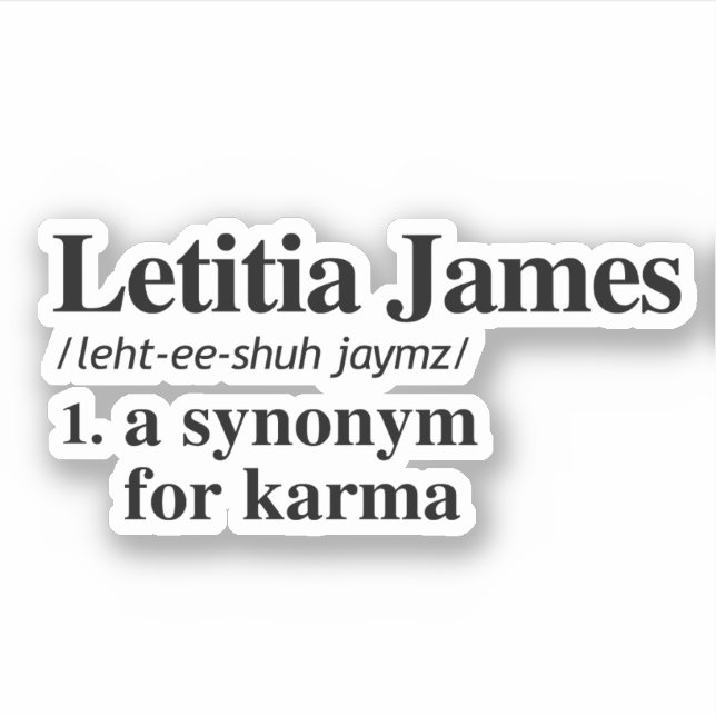 Letitia James Definition: Synonym for Karma (Front)