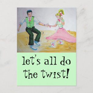 lets all do the twist swing dancers postcard