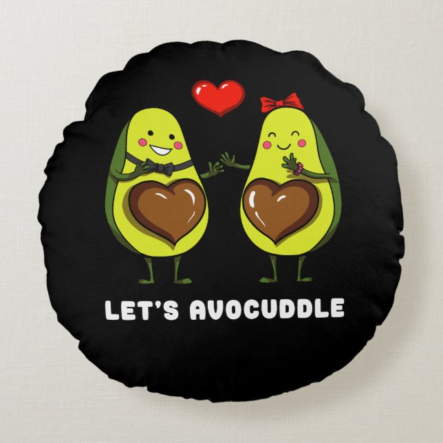 Let's Avocuddle Cute Avocado Vegan Joke Round Cushion (Front)