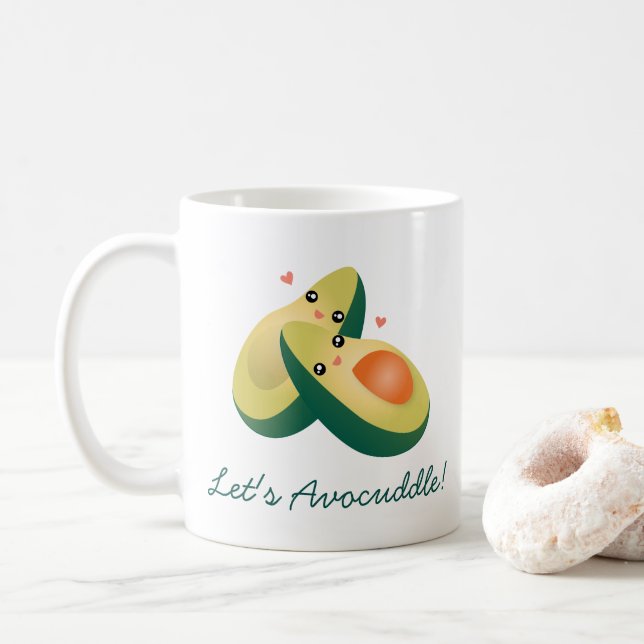 Let's Avocuddle Funny Cute Avocados Pun Humour Coffee Mug (With Donut)