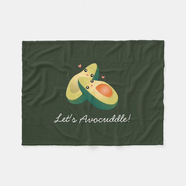 Let's Avocuddle Funny Cute Avocados Pun Humour Fleece Blanket (Front (Horizontal))