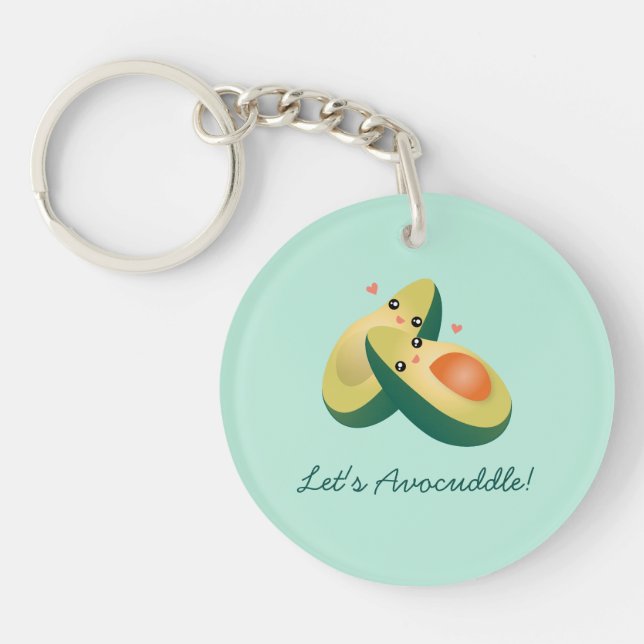 Let's Avocuddle Funny Cute Avocados Pun Humour Key Ring (Front)