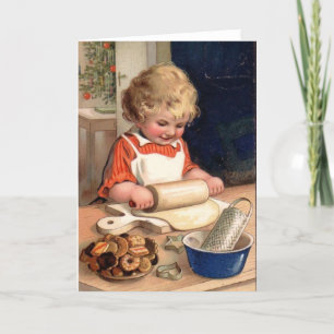 Let's bake holiday cookies! Christmas Vintage Card