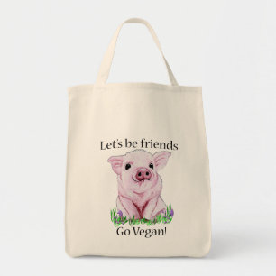 Lets be friends Go vegan grocery tote Bag