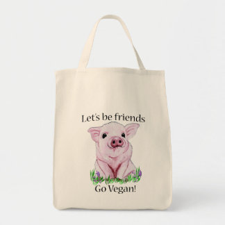 Lets be friends Go vegan grocery tote Bag