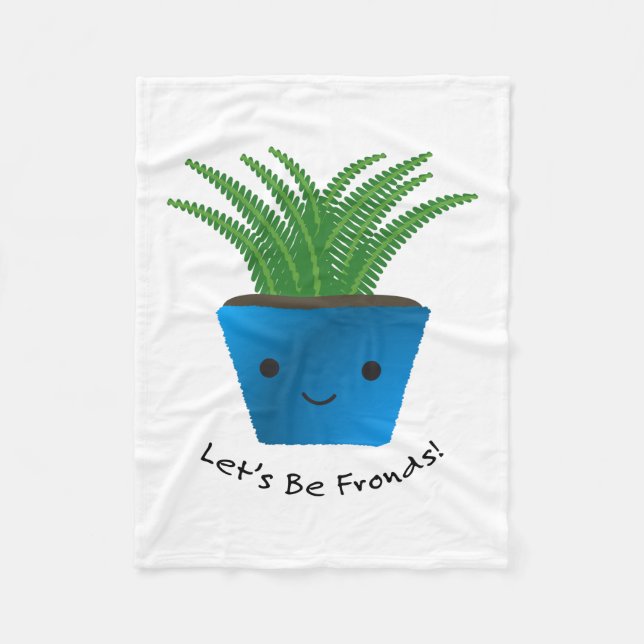 Let's Be Fronds Cute Kawaii Fern Fleece Blanket (Front)