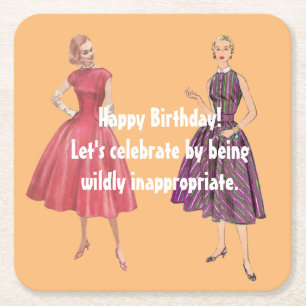 Lets Be Inappropriate Funny Retro Birthday   Square Paper Coaster
