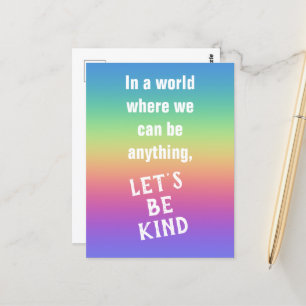 Let's Be Kind Rainbow Colours Gradient Postcard