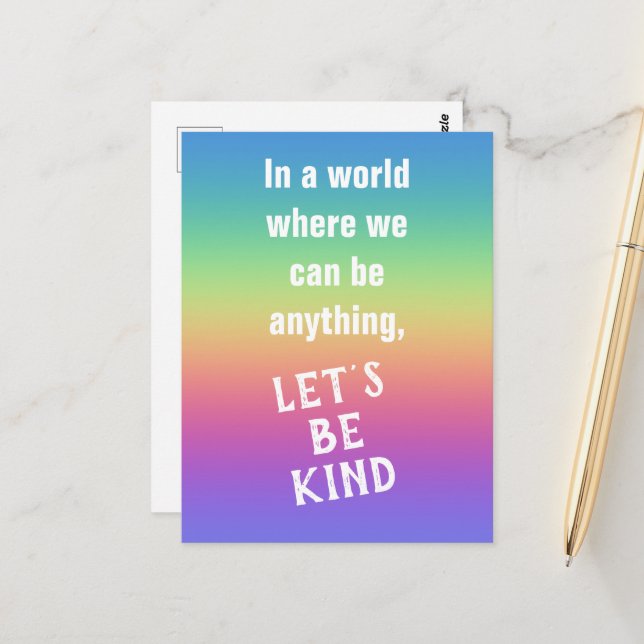 Let's Be Kind Rainbow Colours Gradient Postcard (Front/Back In Situ)
