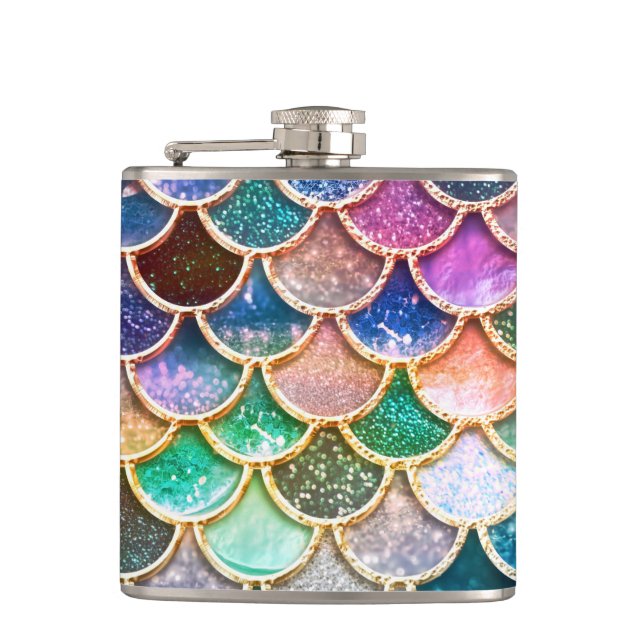 Let's be mermaids- Mermaid Glitter- Mermaid Scales Hip Flask (Front)