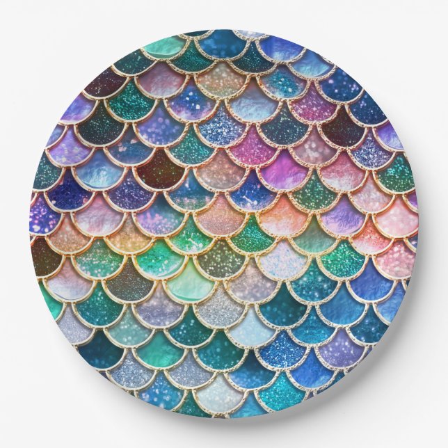 Let's be mermaids- Mermaid Glitter- Mermaid Scales Paper Plate (Front)