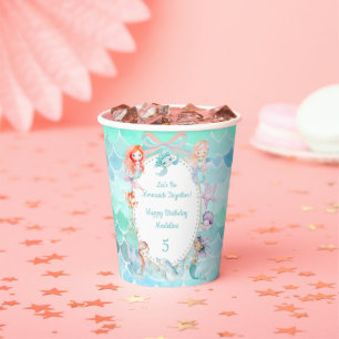 Let's Be Mermaids Together Mermaid Party Birthday Paper Cups
