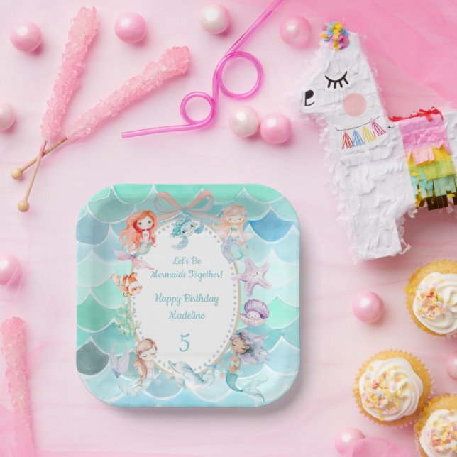 Let's Be Mermaids Together Mermaid Party Birthday Paper Plate (Party)