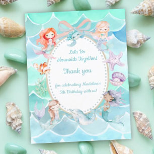Let's Be Mermaids Together Mermaid Party Birthday Thank You Card