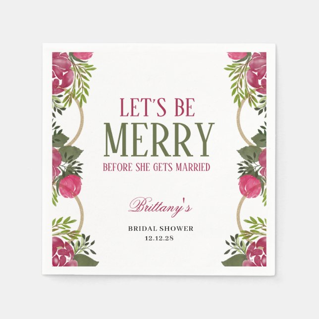 Let's Be Merry Christmas Bridal Shower Invitation Napkin (Front)