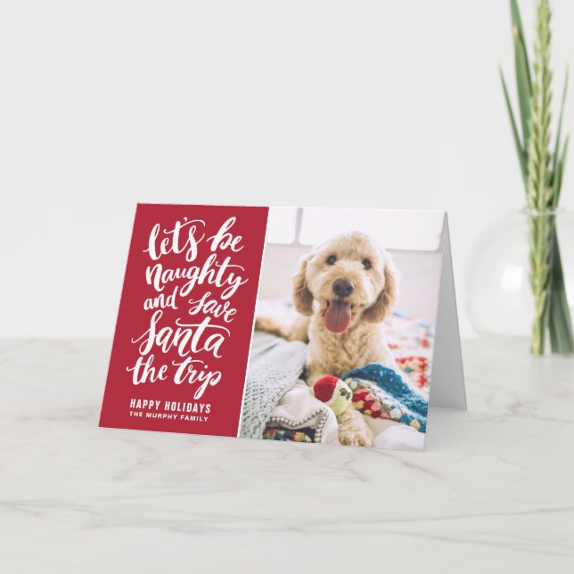 Let's be Naughty Hand Lettered Funny Holiday (Front)