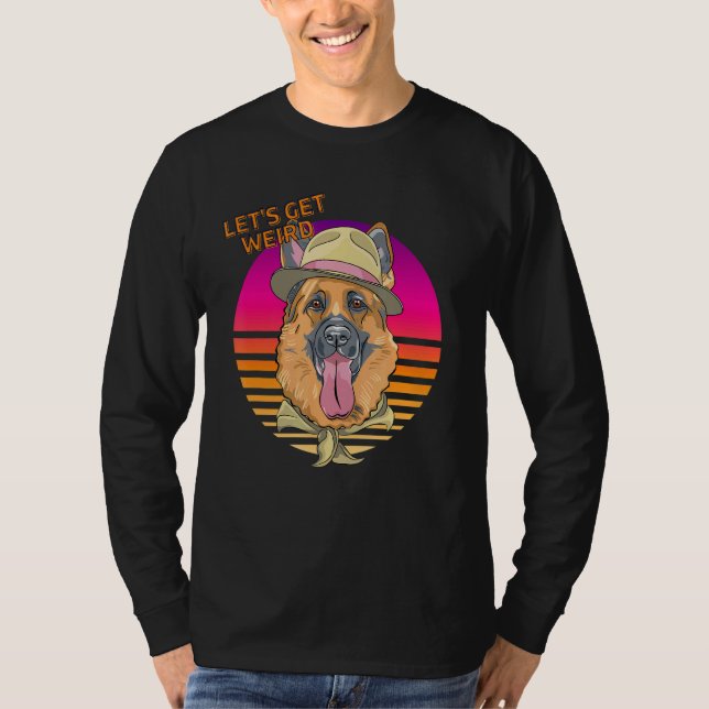 Let's Be Weird  German Shepherd With Fedora Hat Sc T-Shirt (Front)