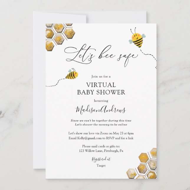Let's Bee Safe Virtual Baby Shower Invitation (Front)