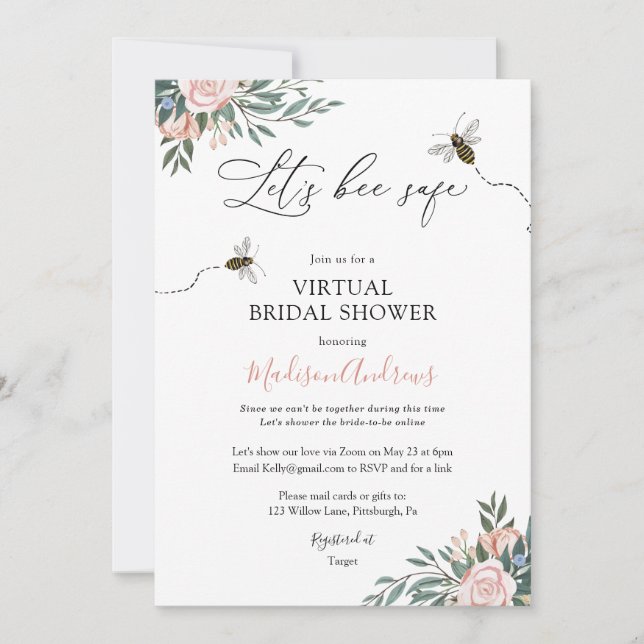 Let's Bee Safe Virtual Bridal Shower Invitation (Front)