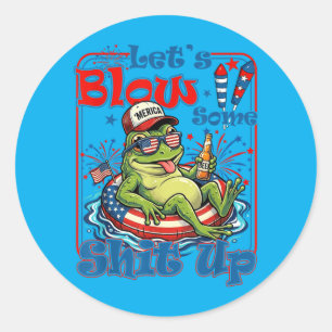 Lets Blow Some Up Funny Frog Patriotic 4th of July Classic Round Sticker