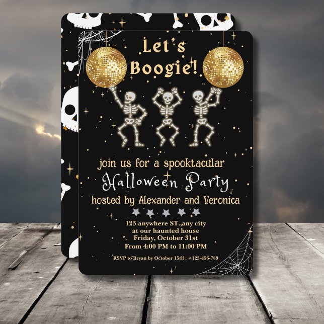 Let's Boogie! Black and Gold Disco Halloween Party Invitation (Creator Uploaded)