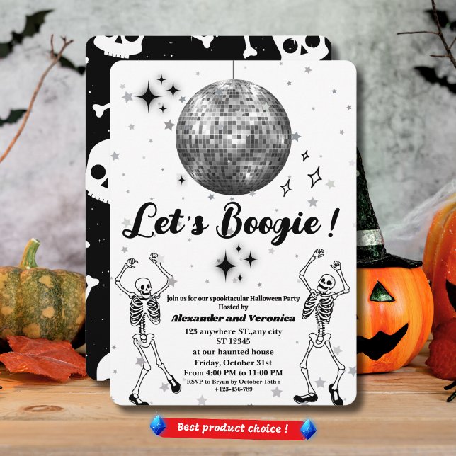 Let's Boogie! Disco Ball Skeletons Halloween Party Invitation (Creator Uploaded)
