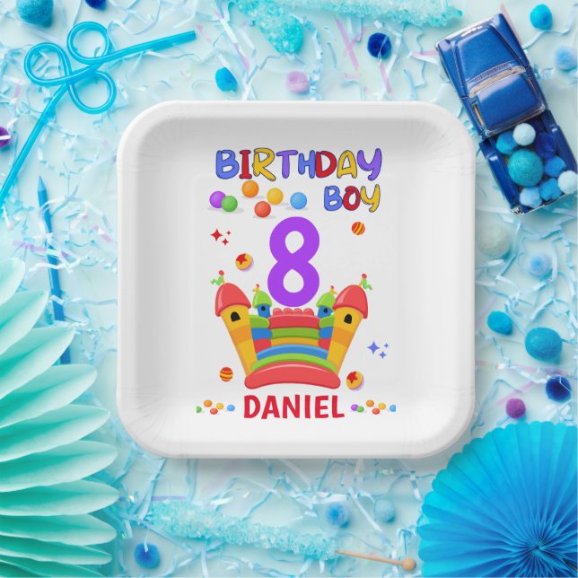 Let's Bounce Birthday Boy Jump Trampoline Party Paper Plate (Party)