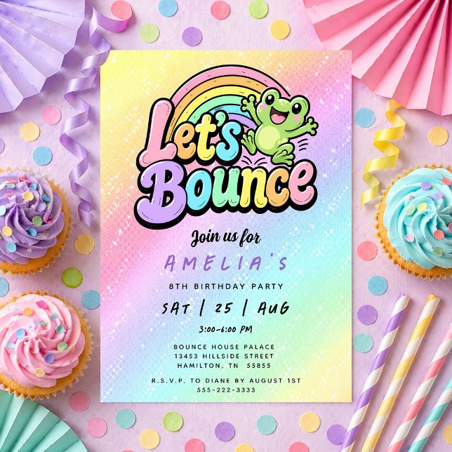 Let's Bounce Frog Rainbow Birthday Party Invitation (Let's Bounce Frog Rainbow Birthday Party Invitation)
