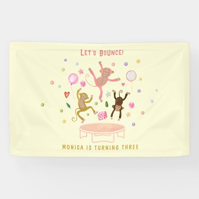 Let's bounce jumping monkeys kids birthday banner (Horizontal)