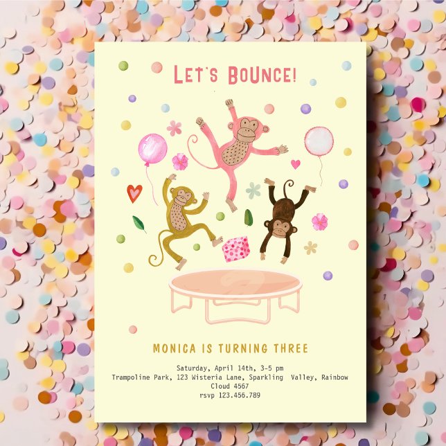 Let's bounce jumping monkeys kids birthday invitation (Creator Uploaded)