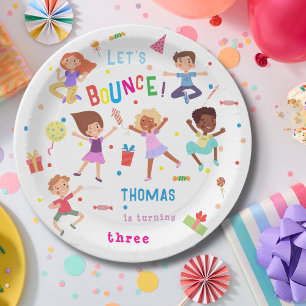 Let's bounce jumping park kids birthday paper plate