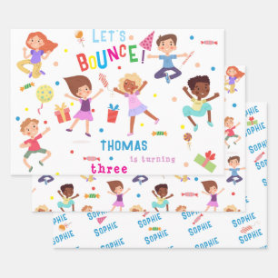 Let's bounce jumping park kids birthday wrapping paper sheet