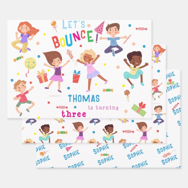Let's bounce jumping park kids birthday wrapping paper sheet (Set)