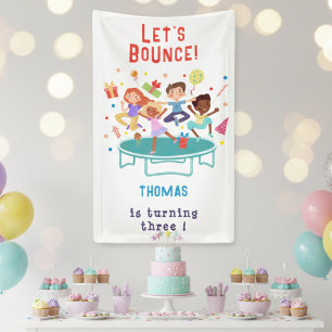 Let's bounce jumping trampoline park kids birthday banner