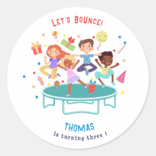 Let's bounce jumping trampoline park kids birthday classic round sticker